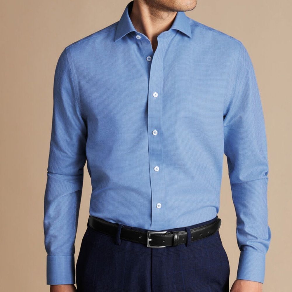 Charles Tyrwhitt Non-Iron Mayfair Weave Shirt Cobalt Blue Classic Fix 16/35 Nwt